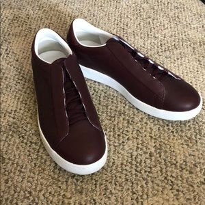 Armani Exchange leather sneakers in dark burgundy